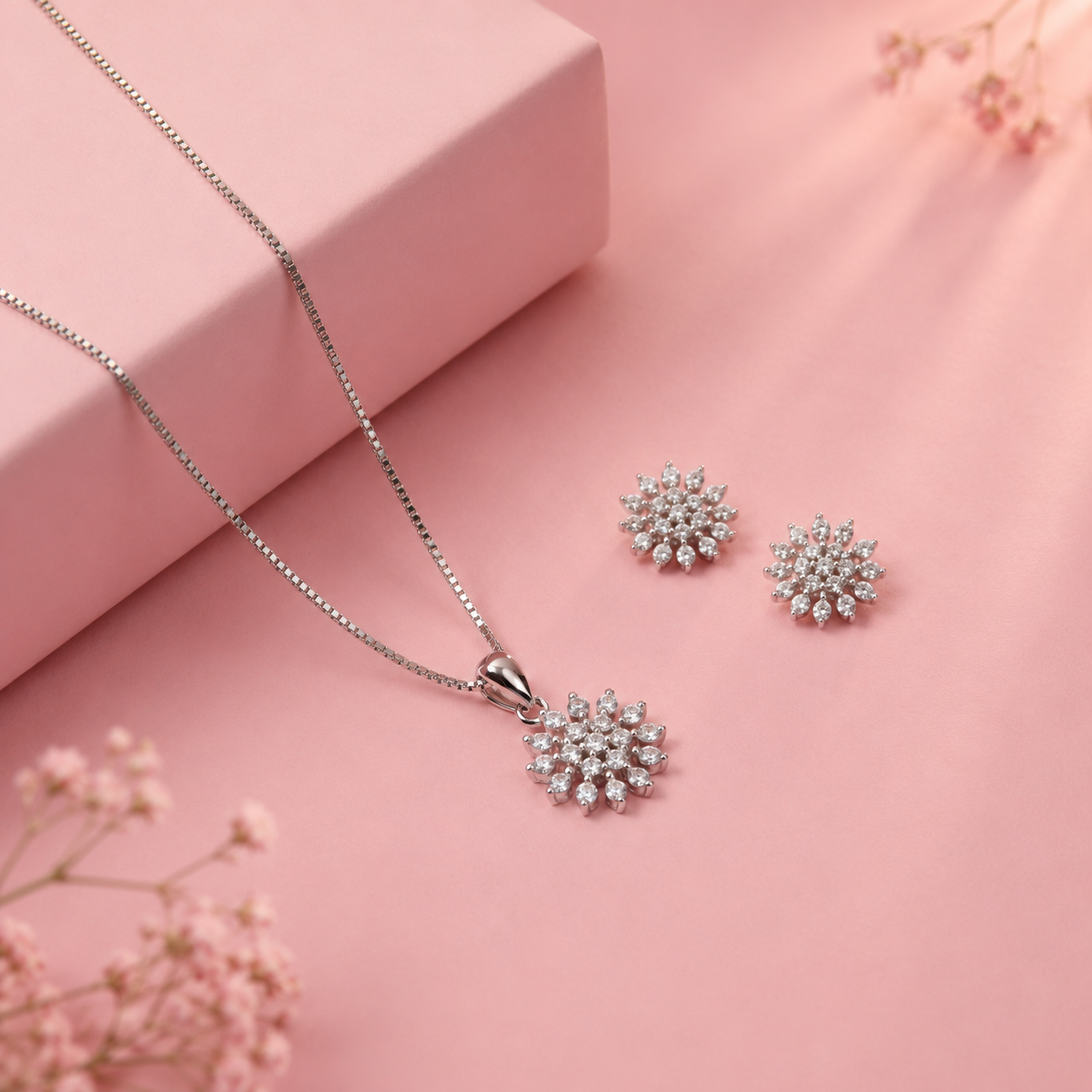The Celestial Frost Bloom Pendant Set