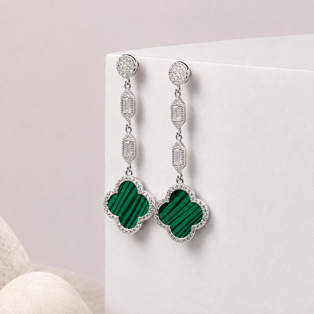 Emerald Clover Crystal Dangler Earring