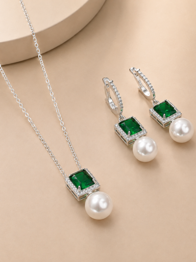 Emerald Deco Pearl Set