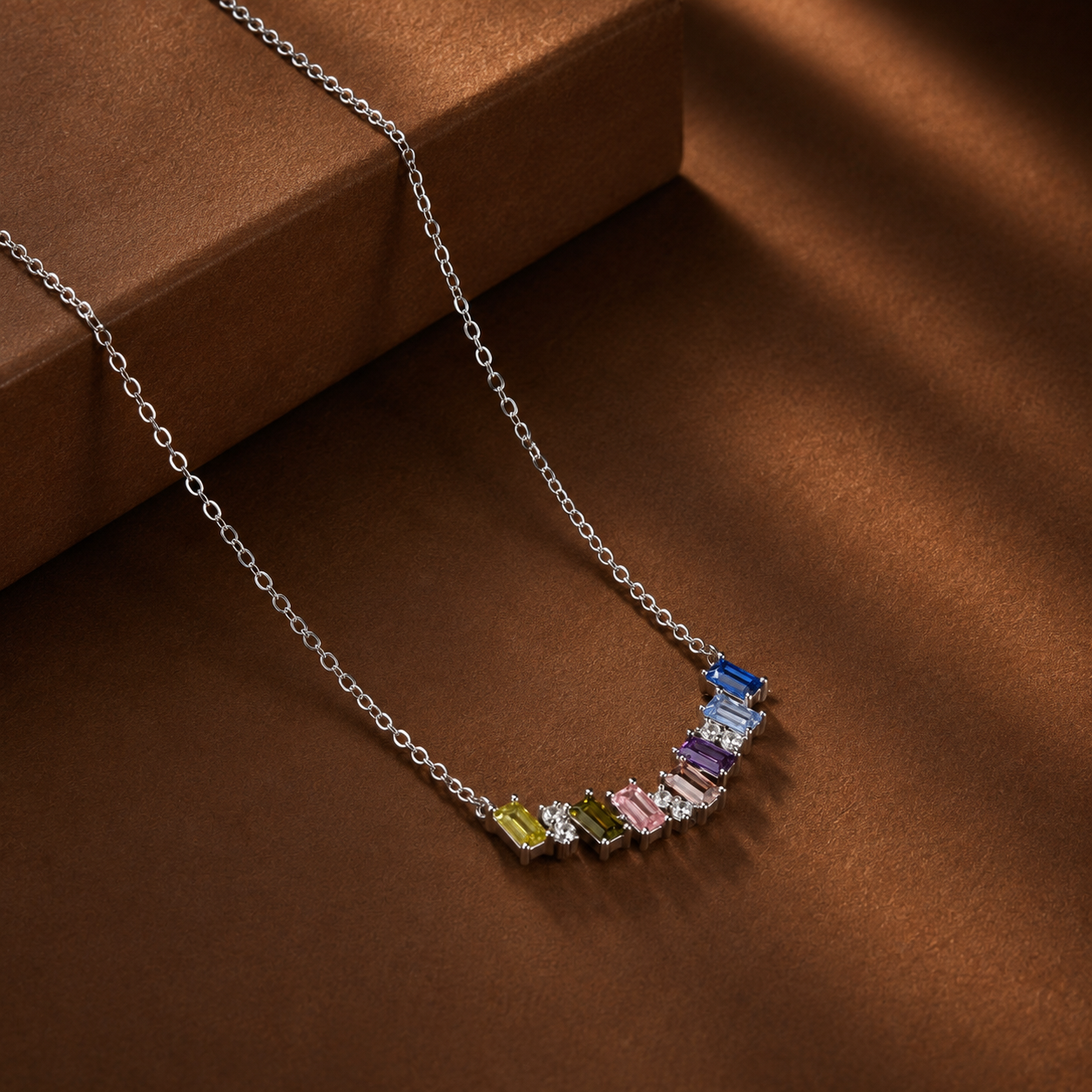 Rainbow Baguette Arc Necklace
