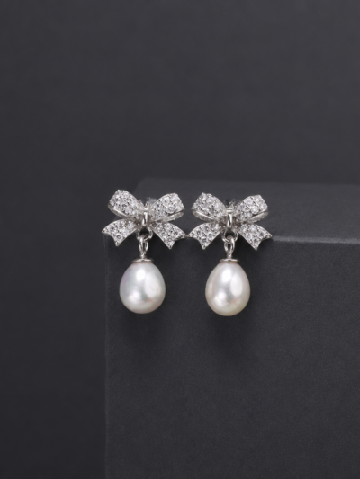 Crystal Bow Pearl Drop Earring