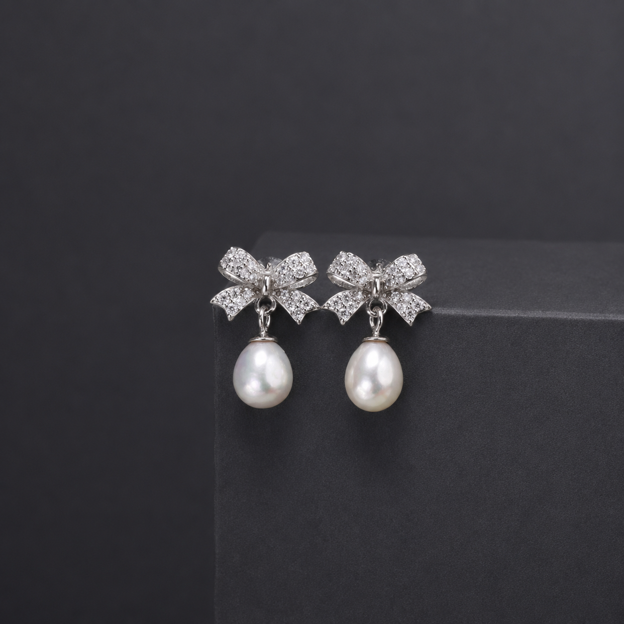 Crystal Bow Pearl Drop Earring