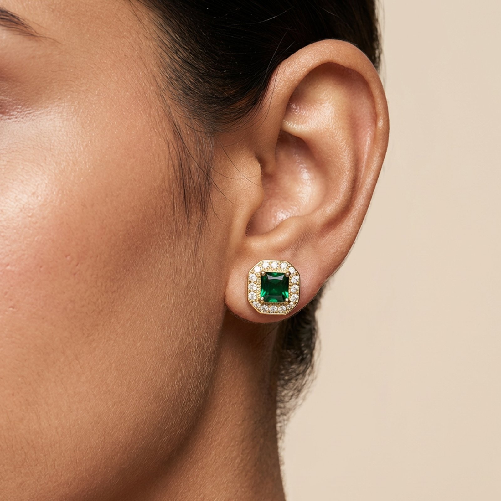 Square Emerald Halo earring
