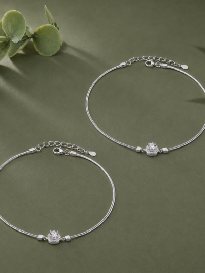 Serene Solitaire Anklet Pair