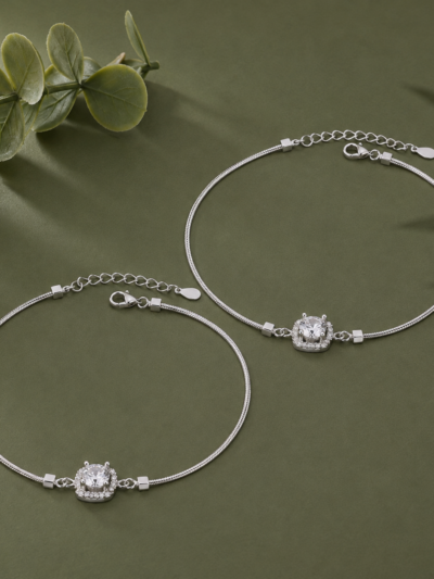 Serene Solitaire Minimal Anklet Pair