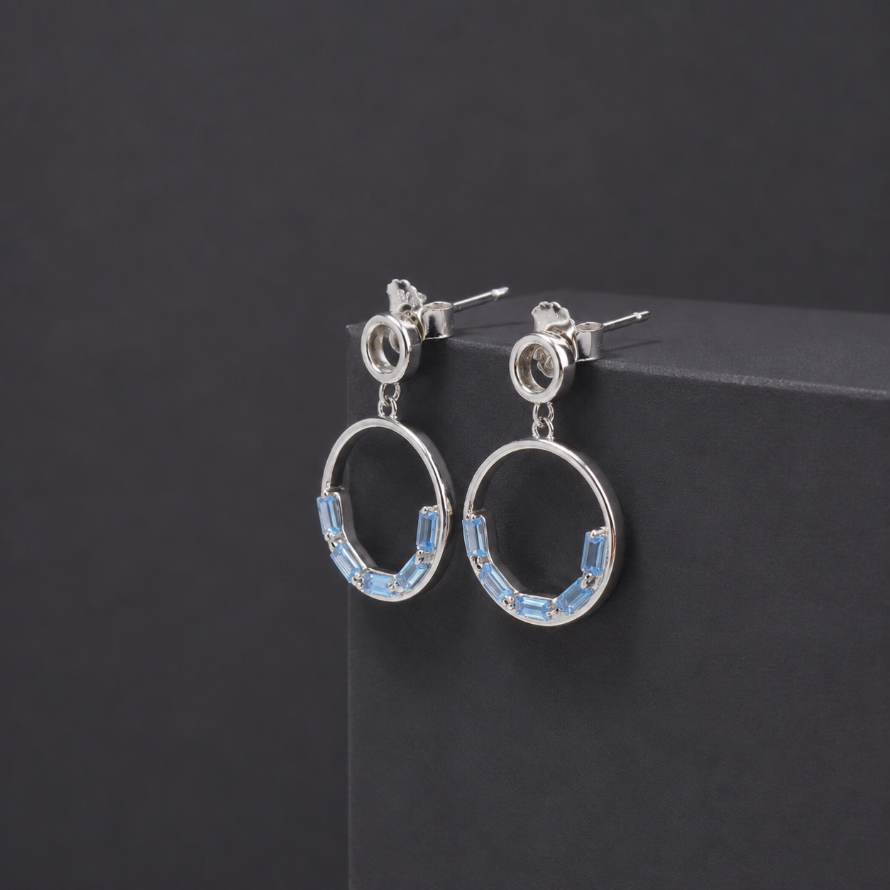 Azure Crystal Circle Drop Earring