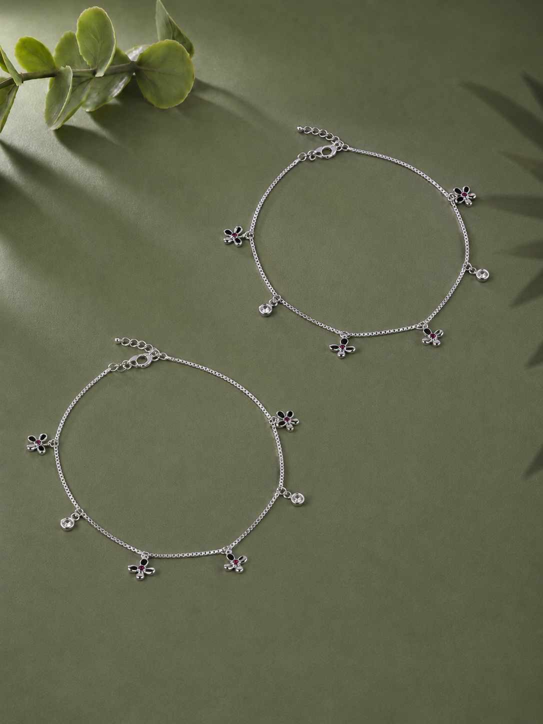 Tiny Flora Charm Anklet Pair