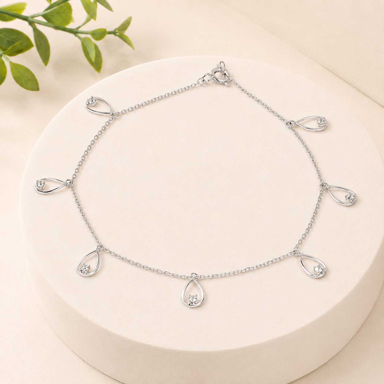 Pearlescent Drop Charm Anklet - Image 4