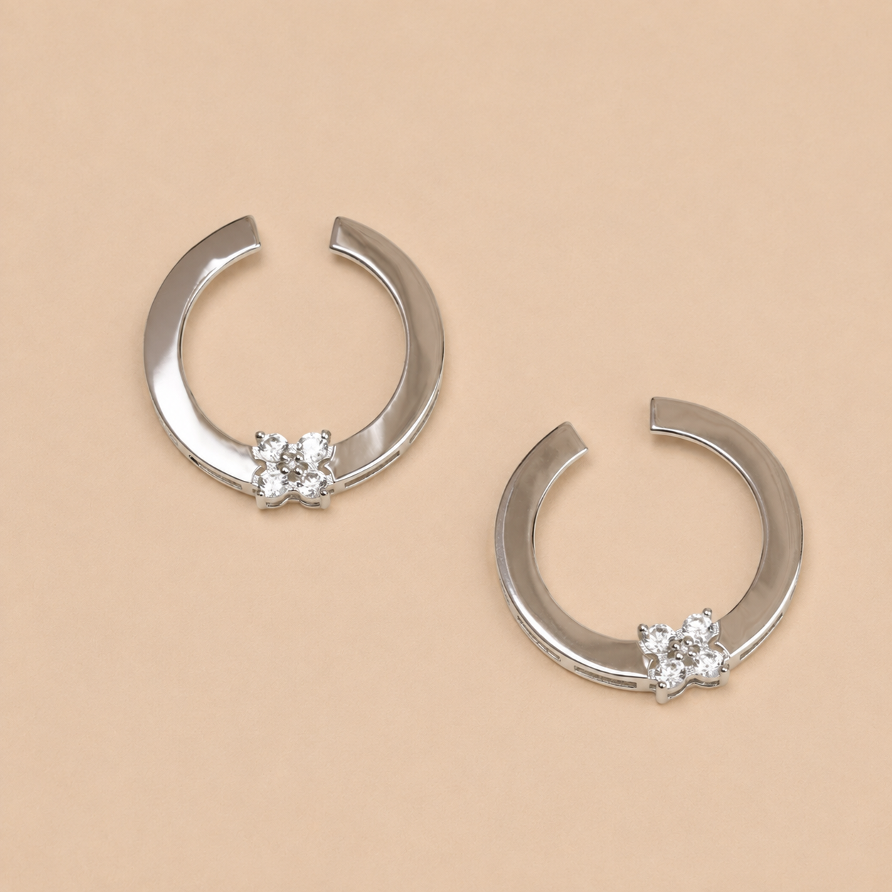 Silver Crescent Floral top earring - Image 2