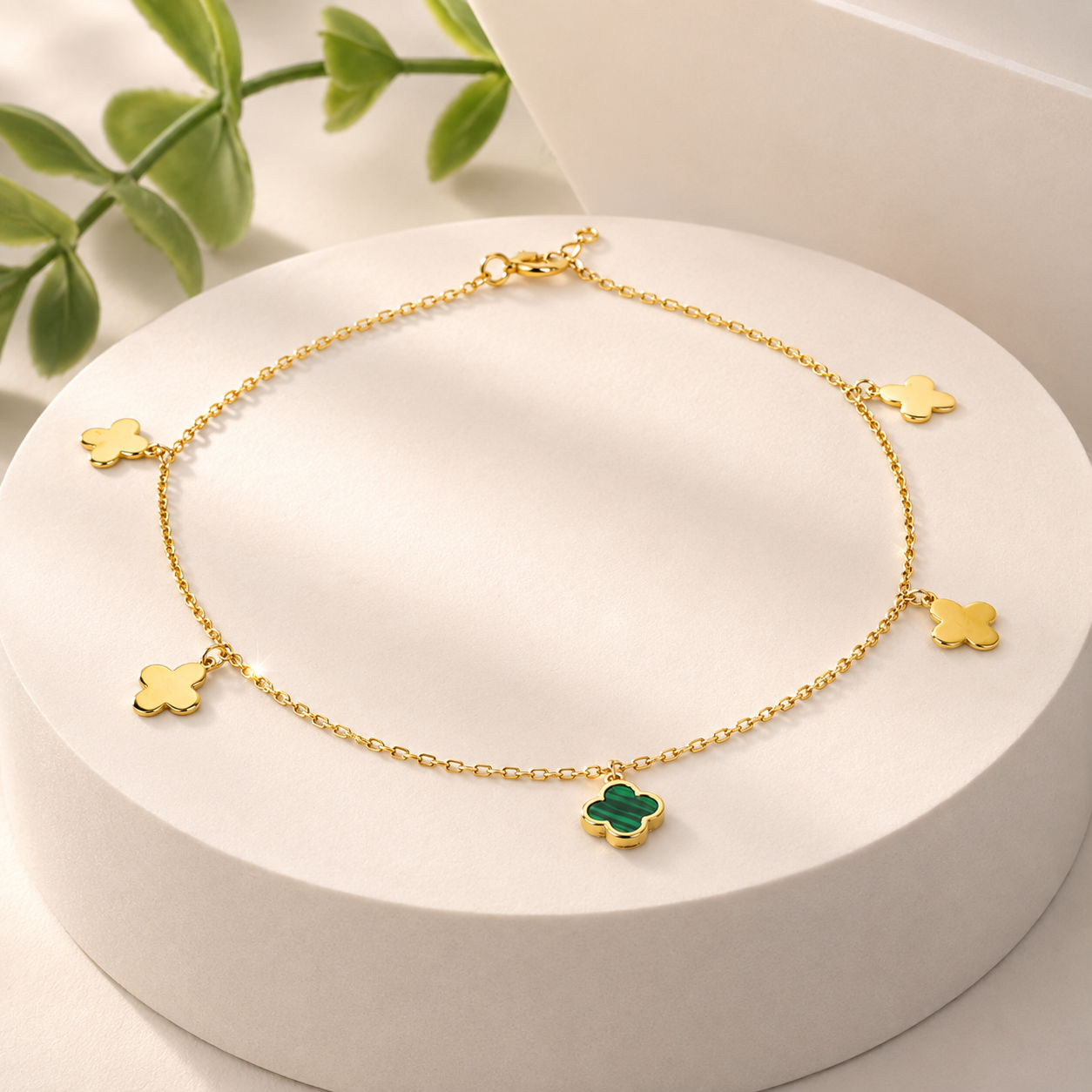 Floral Clover Charm Anklet - Image 4
