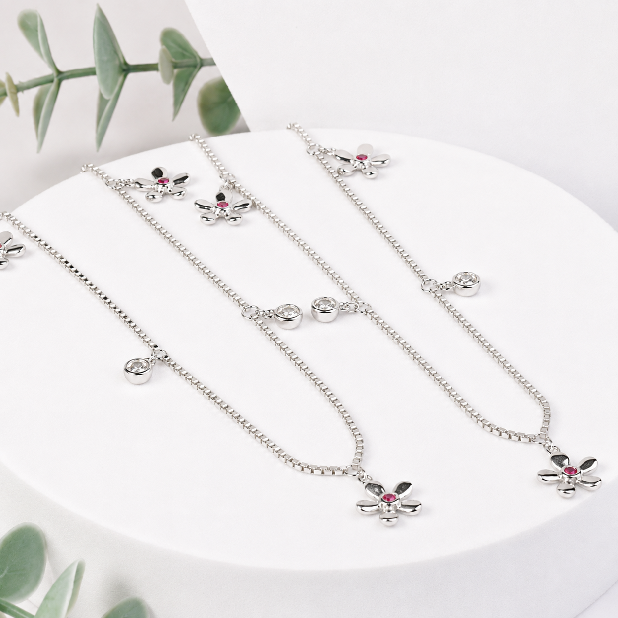 Tiny Flora Charm Anklet Pair - Image 5