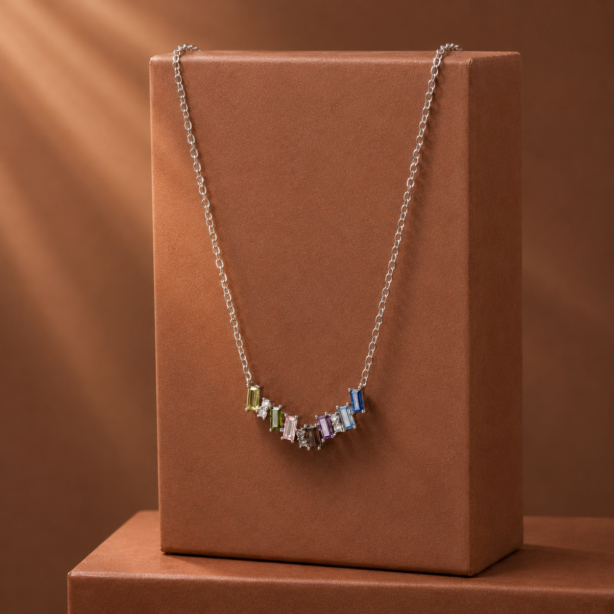 Rainbow Baguette Arc Necklace - Image 2