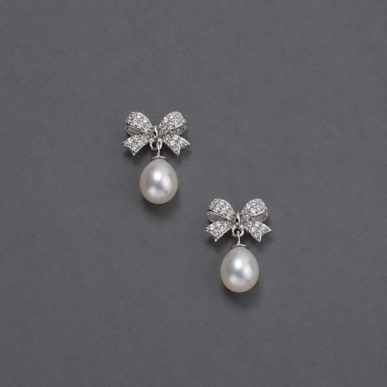 Crystal Bow Pearl Drop Earring - Image 3