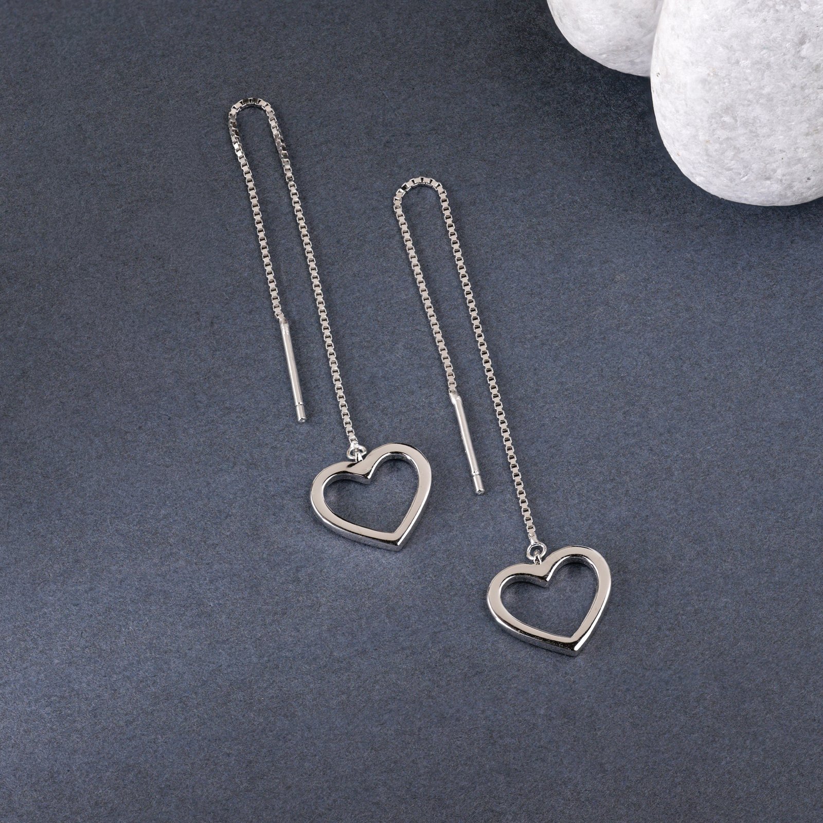 Polished Open Heart Threader Dangler Earring - Image 2