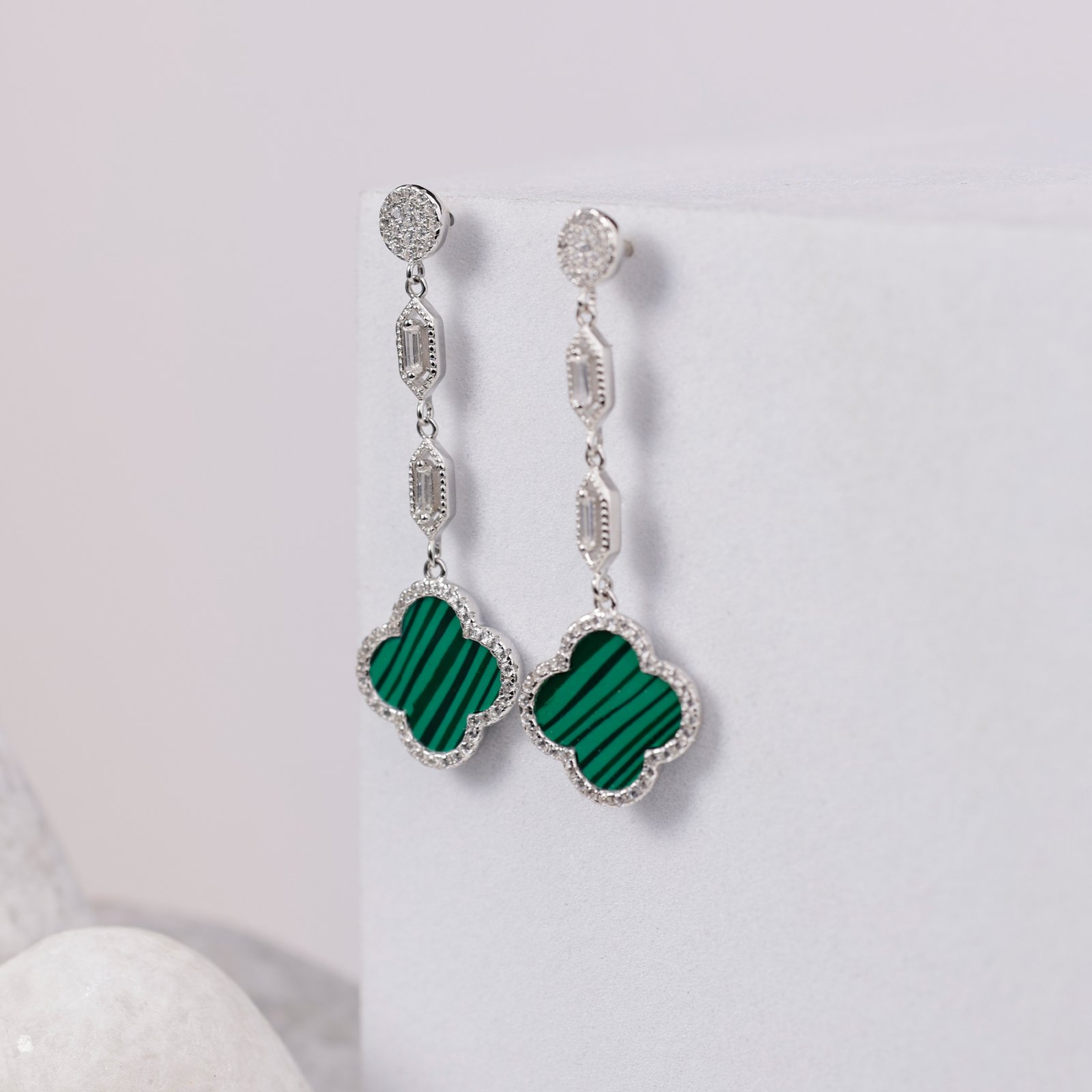 Emerald Clover Crystal Dangler Earring - Image 3