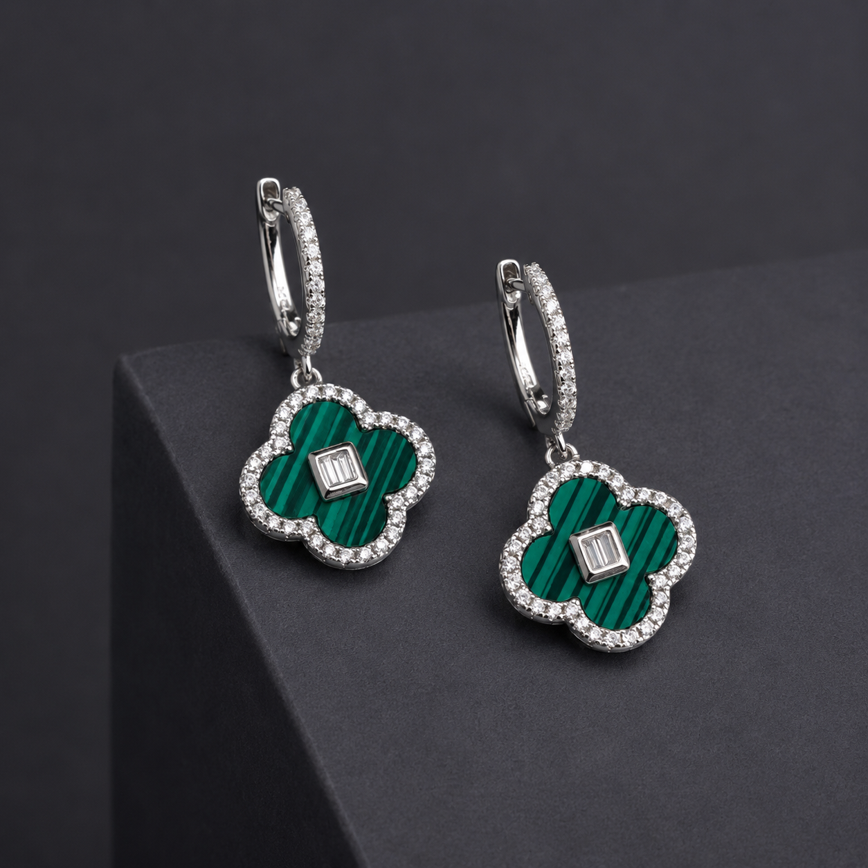 Malachite Clover Hoop Drop Earring - Image 3