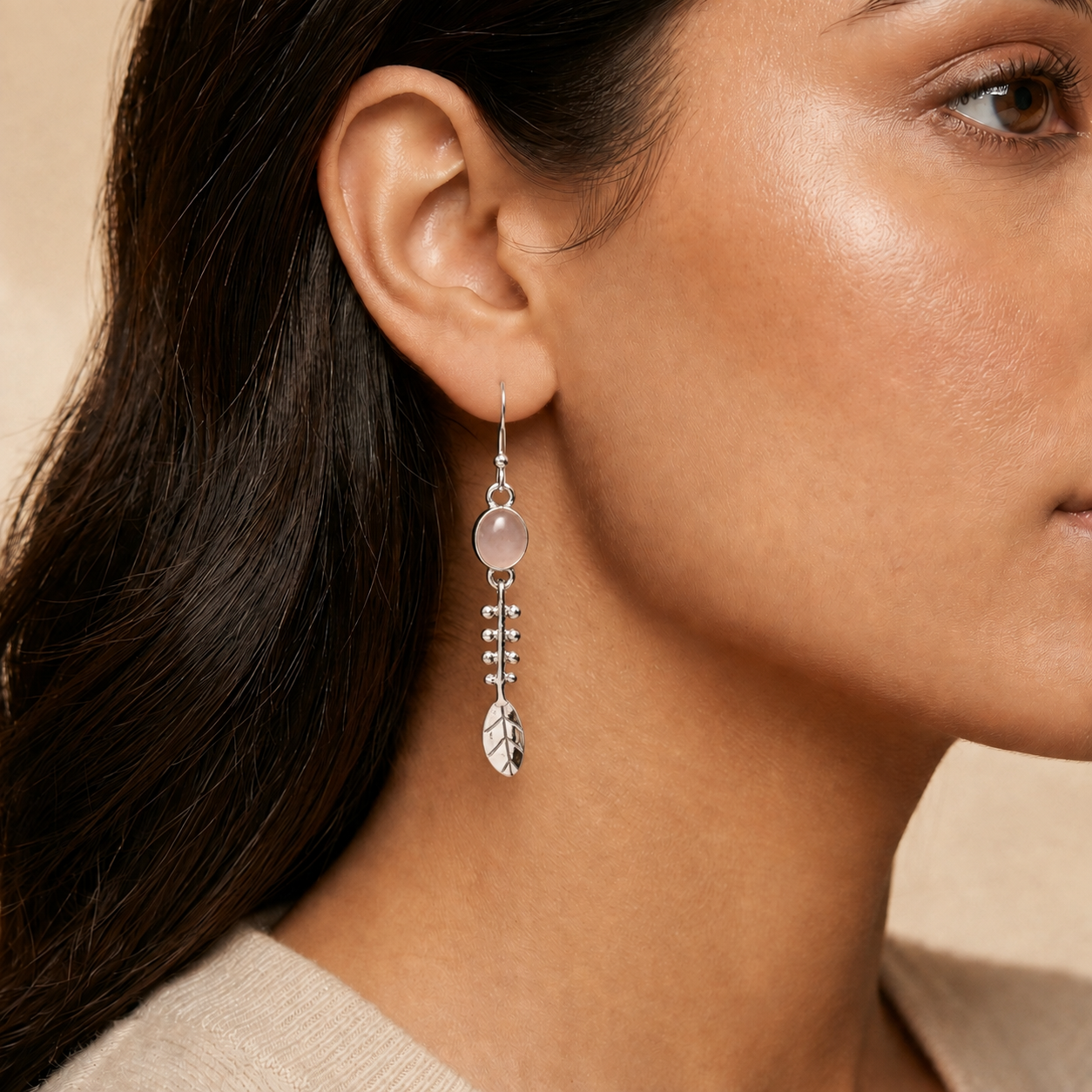 Rose Quartz Flora Drops Earring - Image 3