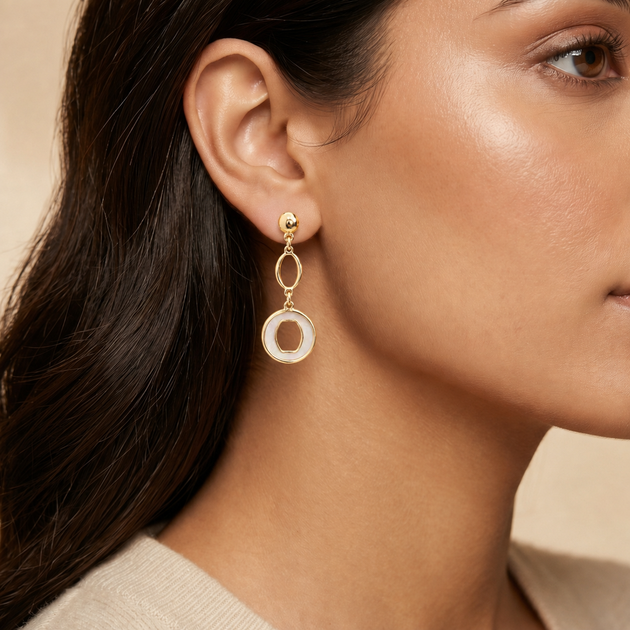 Geometric Mother of Pearl Dangler Earring - Image 2
