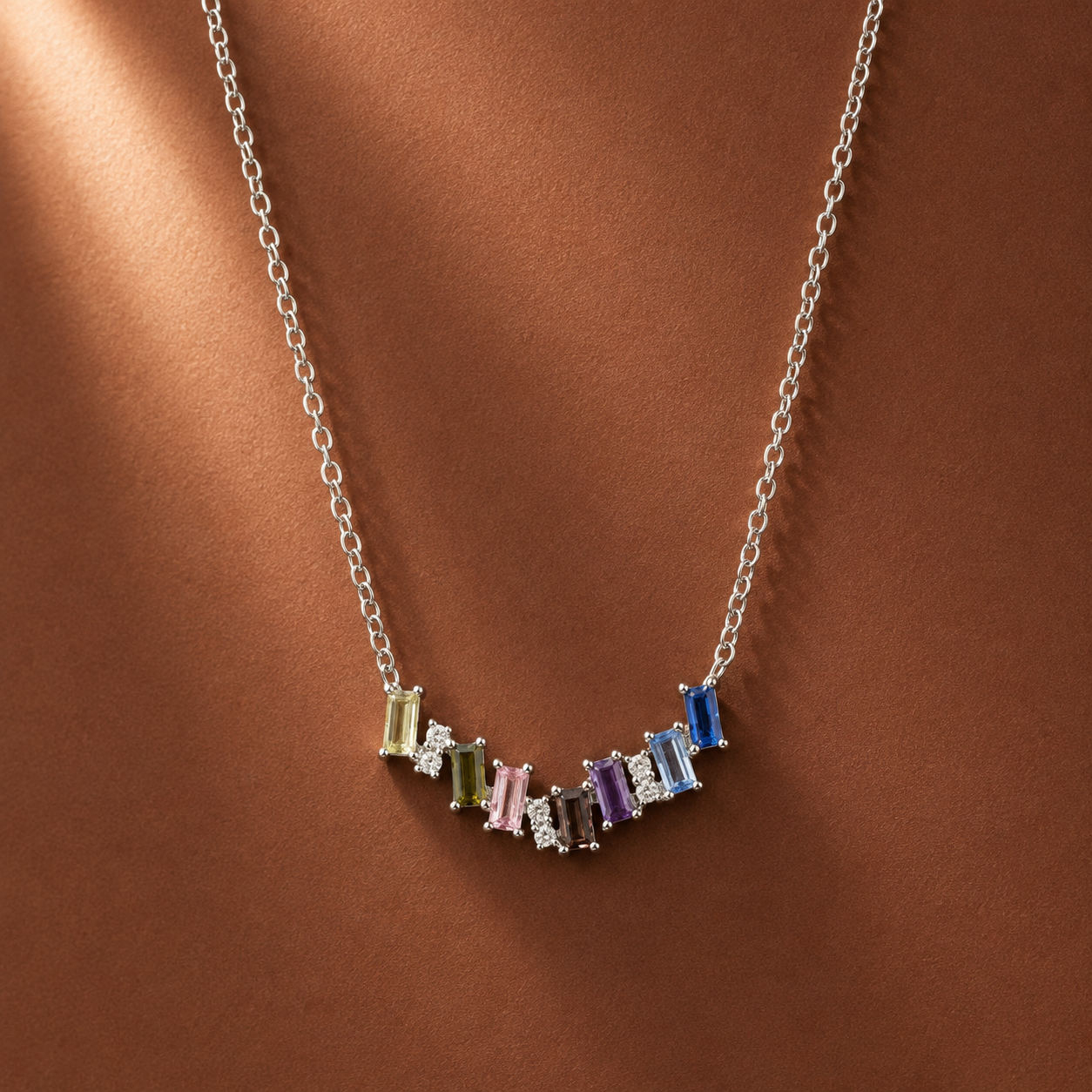 Rainbow Baguette Arc Necklace - Image 3