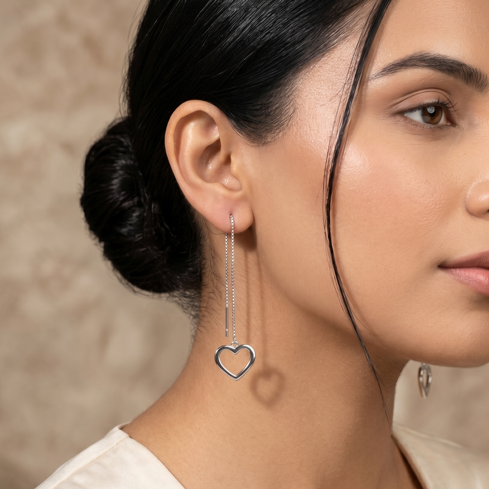 Polished Open Heart Threader Dangler Earring - Image 3