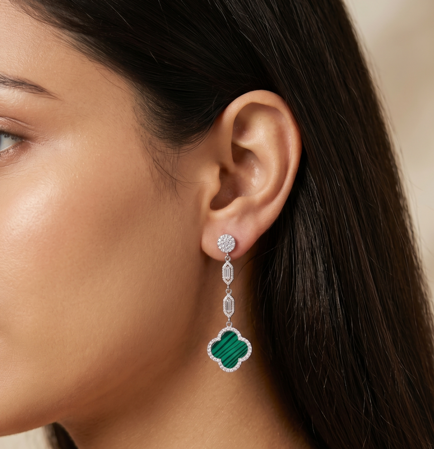 Emerald Clover Crystal Dangler Earring - Image 4