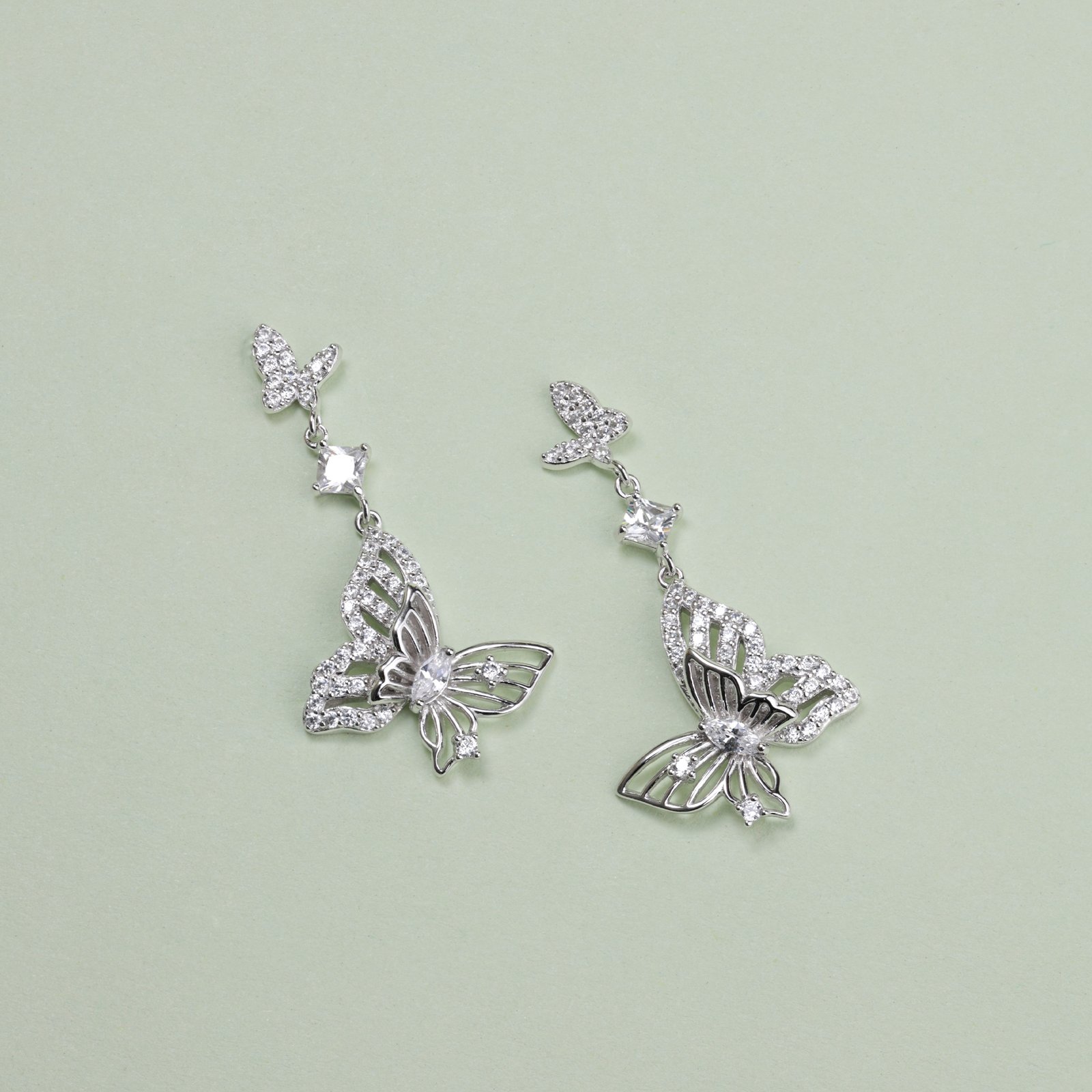 Sparkling Crystal Butterfly Dangler Earring - Image 3