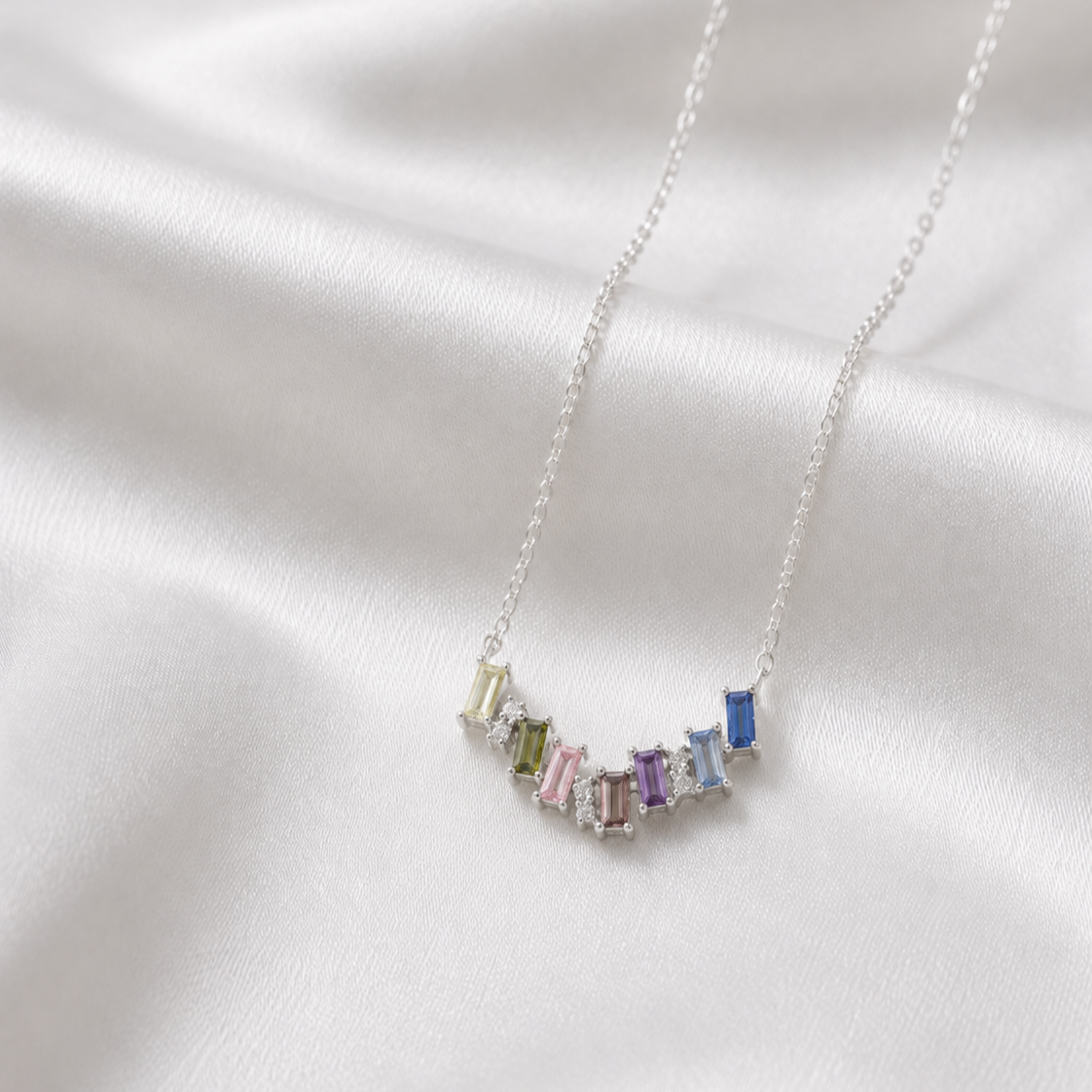 Rainbow Baguette Arc Necklace - Image 4
