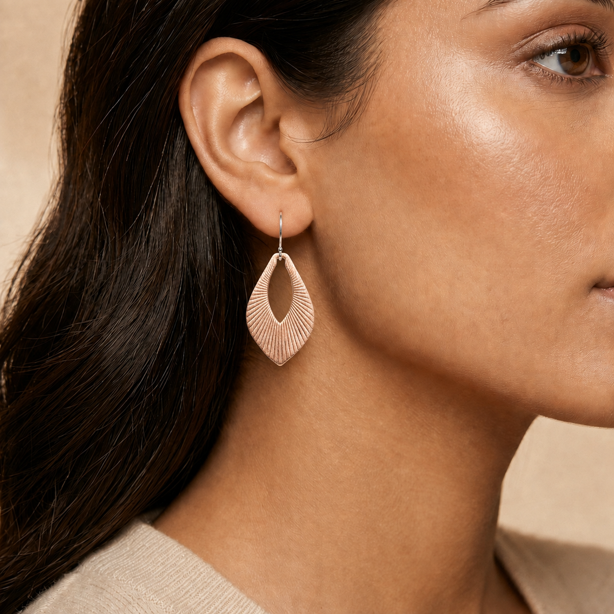 Textured Rose Leaf Dangler Earring - Image 5
