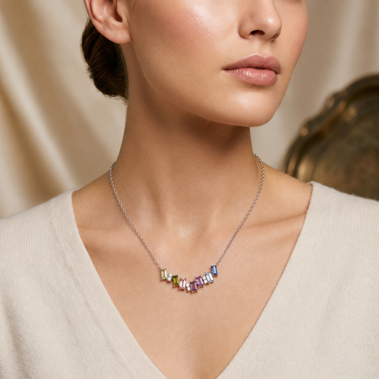 Rainbow Baguette Arc Necklace - Image 5
